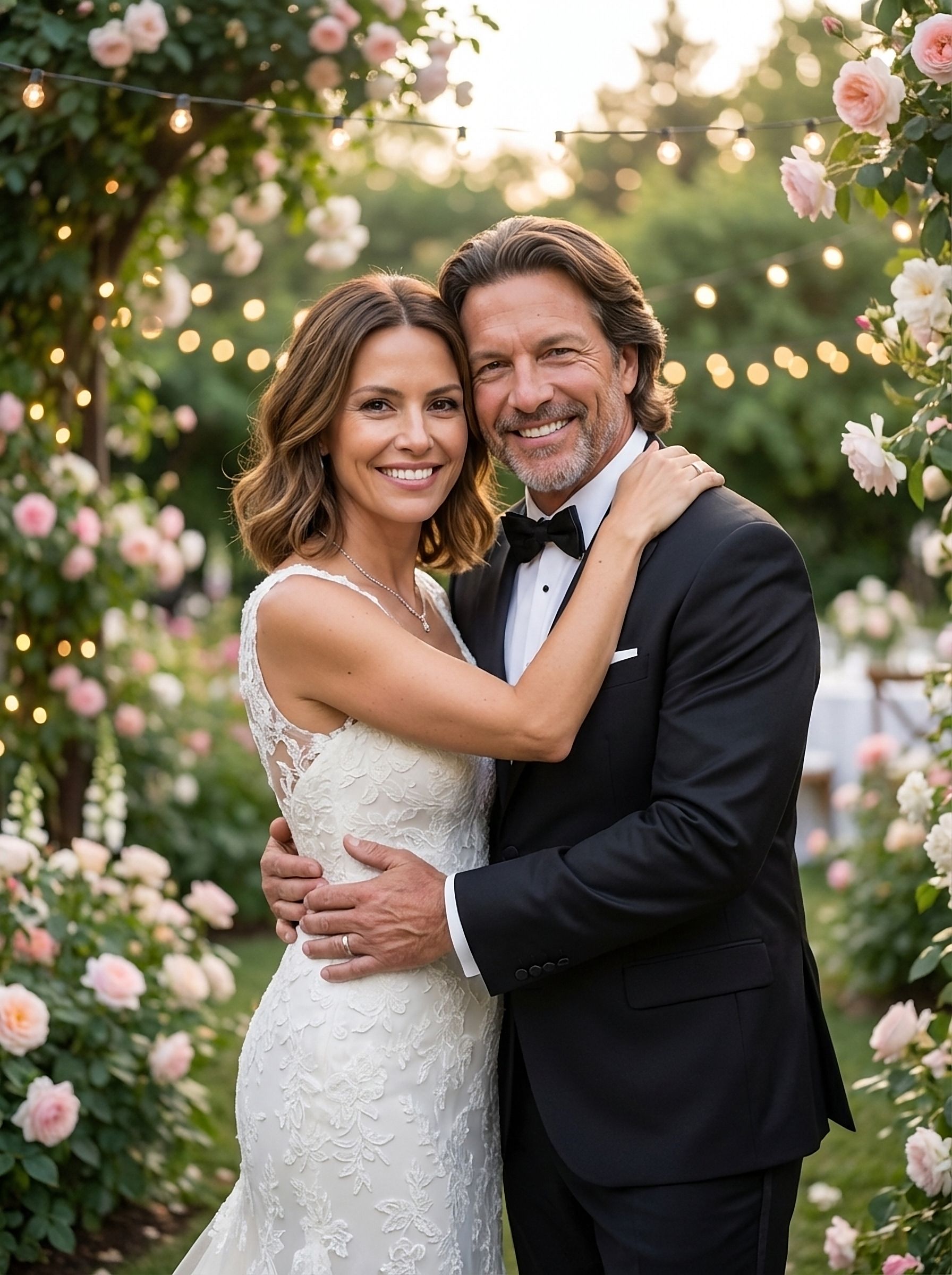 Rose garden wedding portrait