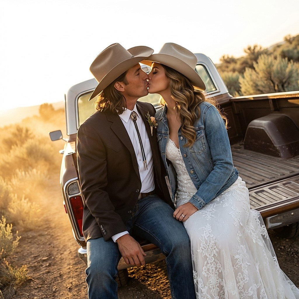Golden-hour pickup truck portrait